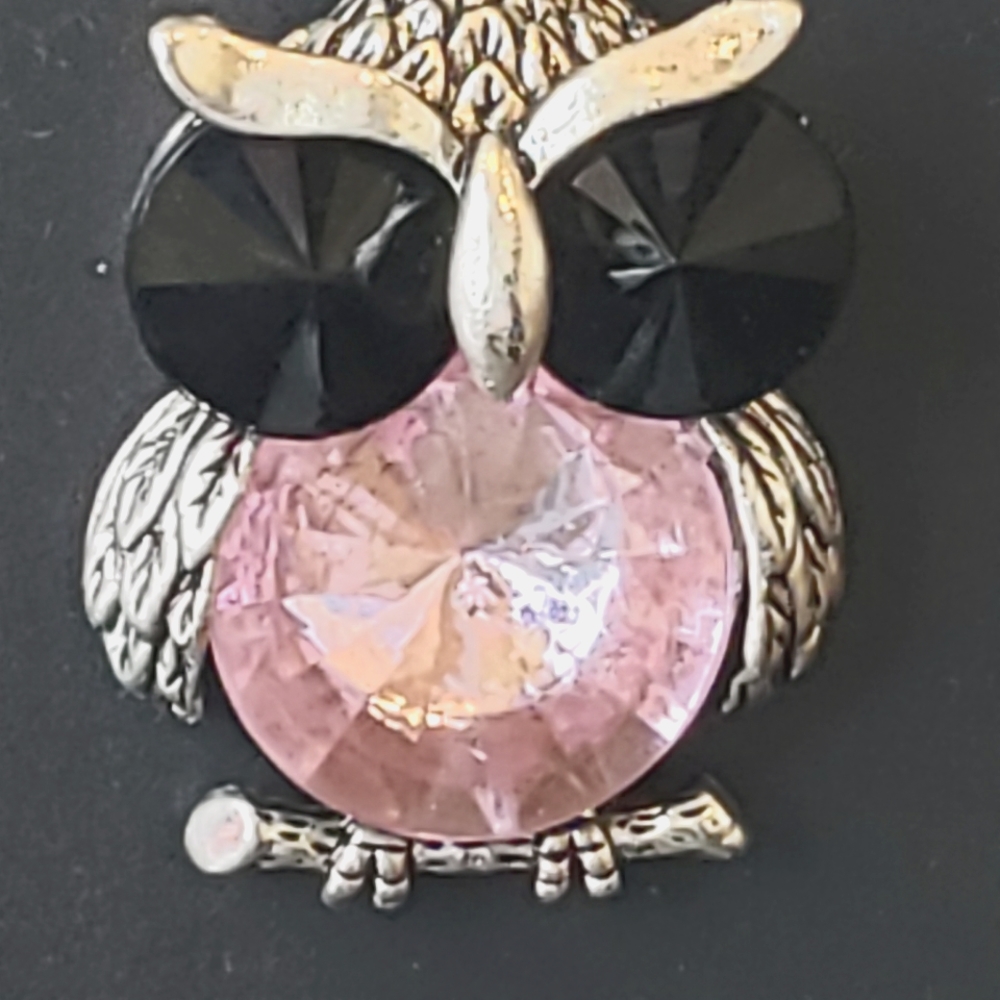NWT Owl Necklace with Pink Stone and 20" Chain